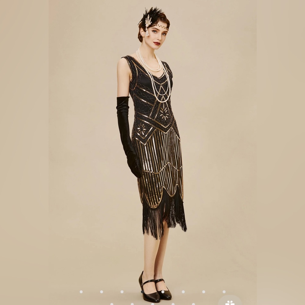 Babeyond Beaded Sequin Fringe Party Dress